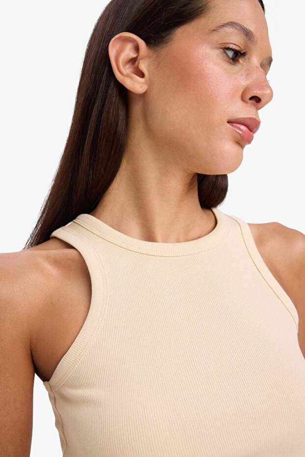 Fitted Halter Neck Ribbed Camisole Basic Plain Undershirt U0357Az24Sm - 4
