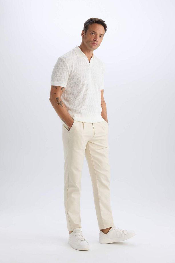 Regular Fit Polo Yaka Kısa Kollu Örgü Görünümlü Tişört B6536AX24SP - 2