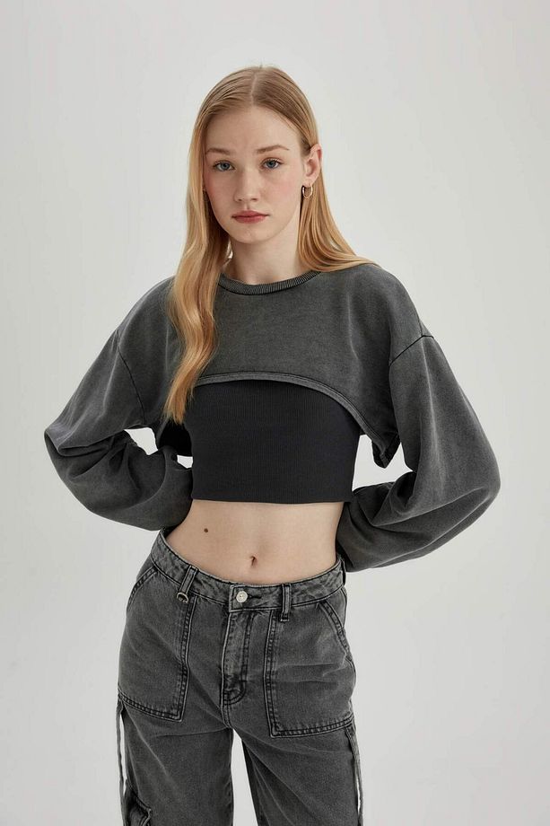 Coool Crop Yıkamalı Soluk Efektli Sweatshirt C2092AX24SP - 7