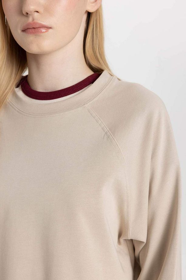 Coool Loose Fit Bisiklet Yaka Basic Düz Uzun Kollu Tişört C4401AX24SP - 5