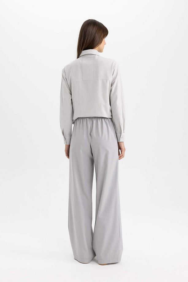 Wide Leg Geniş Paça Beli Lastikli Bağcıklı Basic Düz Palazzo Pantolon C5628AX24SP - 5
