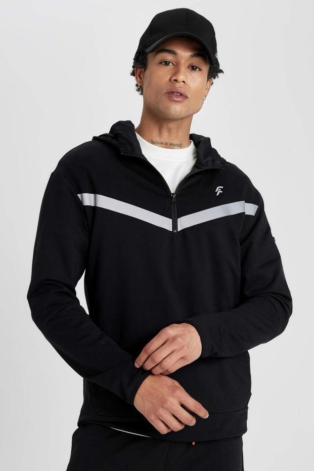 Defactofit Standard Fit Hooded Zipper Pocket Sports Sweatshirt B5139Ax24Sp