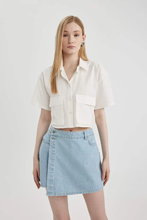 Coool Oversize Geniş Kalıp Poplin Kısa Kollu Gömlek C0739AX24SP - 4
