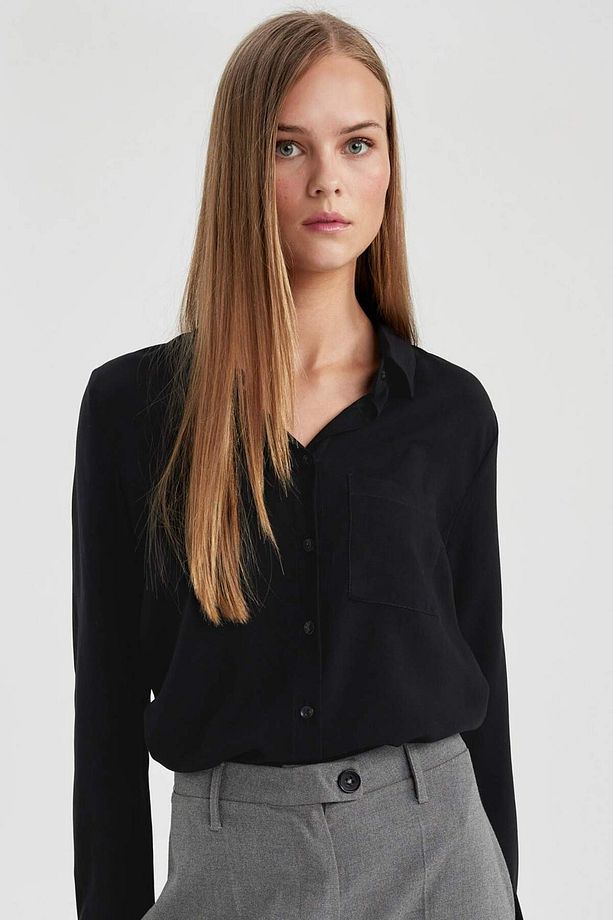 Regular Fit Basic Düz Uzun Kollu Gömlek W3614AZ24SP - 1