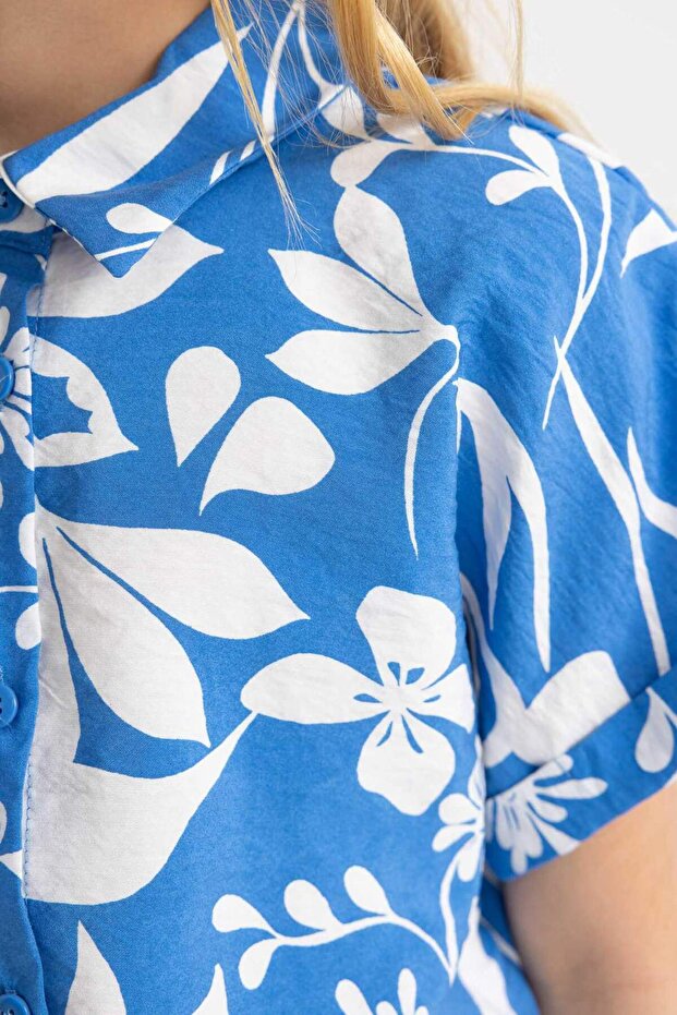 Kız Çocuk Crop Kısa Kollu Desenli Gömlek B5064A824SM - 8