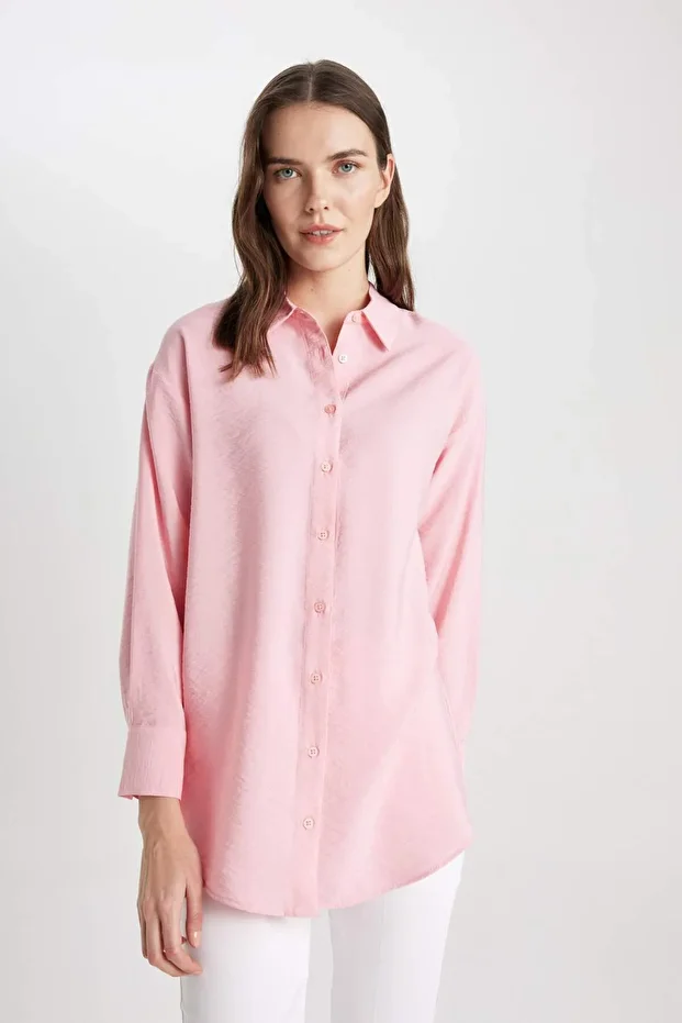 Relax Fit Basic Düz Uzun Kollu Gömlek Tunik C0304AX24SP - 3