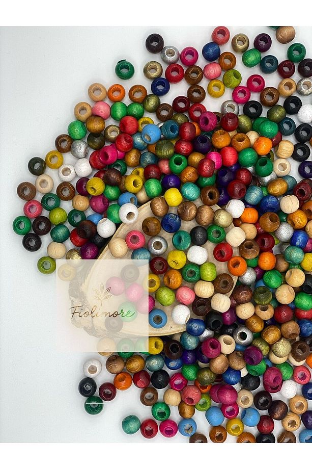 8 Mm Karışık Renkli Ahşap Boncuk (50 GRAM 224 ADET) Geniş Delik Çapı 3 Mm Yuvarlak Makrome Tahta - 2