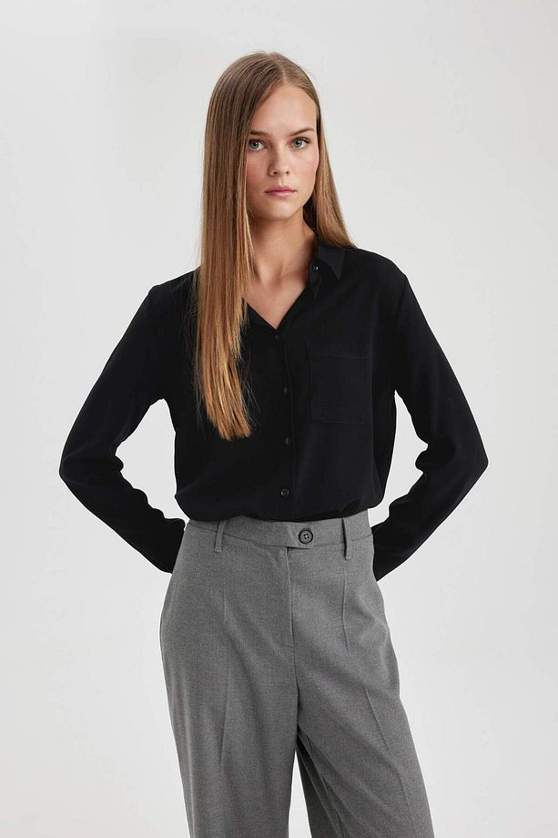 Regular Fit Basic Düz Uzun Kollu Gömlek W3614AZ24SP - 4