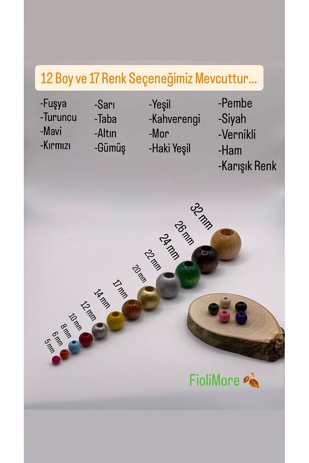 8 Mm Karışık Renkli Ahşap Boncuk (50 GRAM 224 ADET) Geniş Delik Çapı 3 Mm Yuvarlak Makrome Tahta - 3