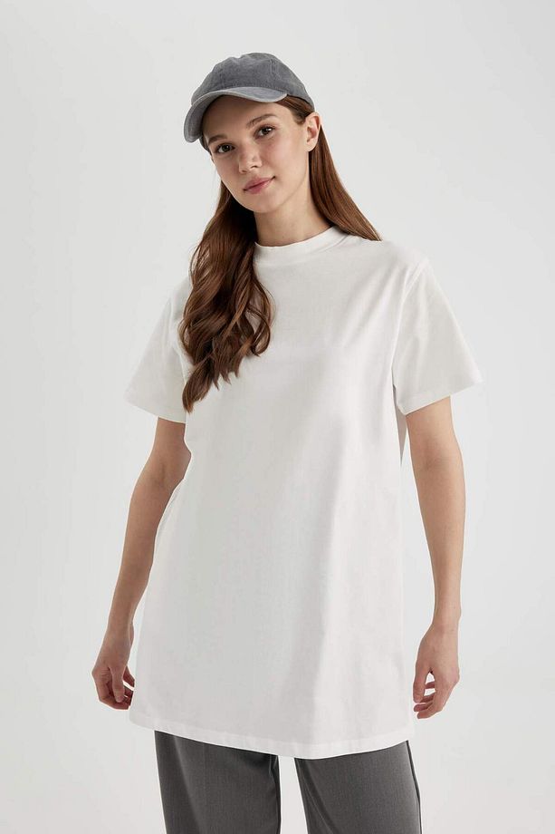 Regular Fit Bisiklet Yaka Basic Düz Kısa Kollu Siyah Tunik Tişört A8351AX24SP - 4
