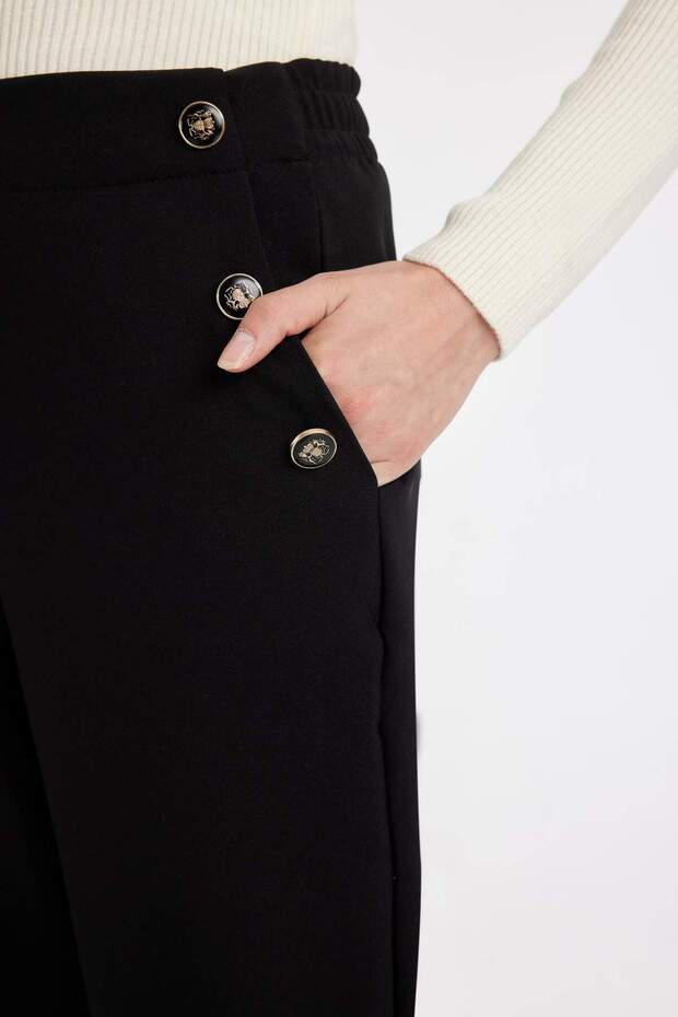 Carrot Fit Havuç Kalıp Kumaş Pantolon Basic Düz Cepli Yüksek Bel Düz Paça B1238AX24SP - 6