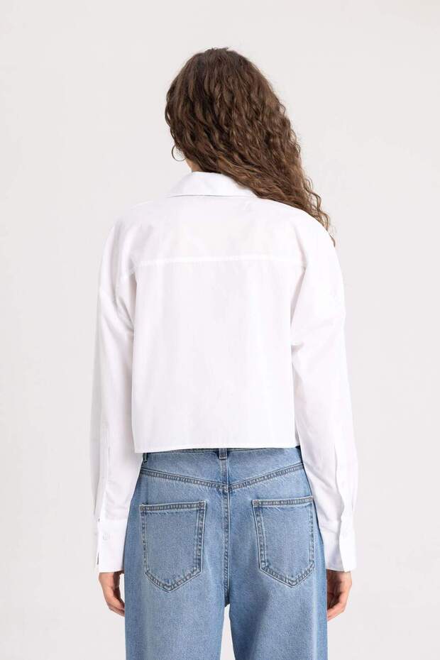 Crop Poplin Basic Düz Uzun Kollu Gömlek C2355AX24SP - 6