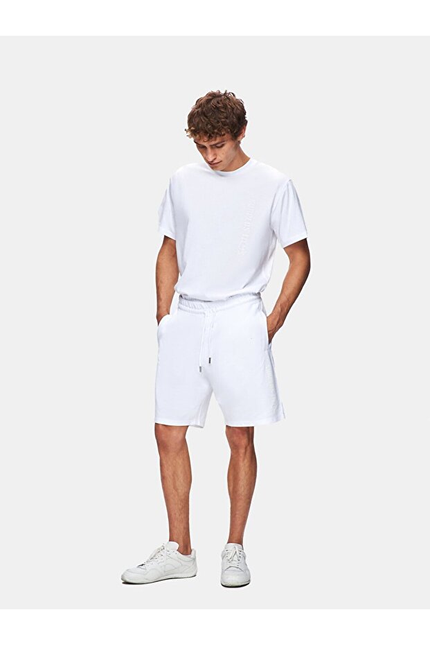 Baskılı Relaxed Mini Beyaz Şort - 1