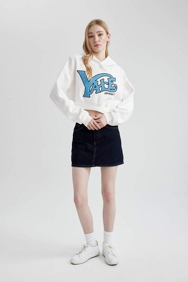 Coool Yale University Oversize Geniş Kalıp Kapüşonlu Crop Sweatshirt C3092AX24SP - 5