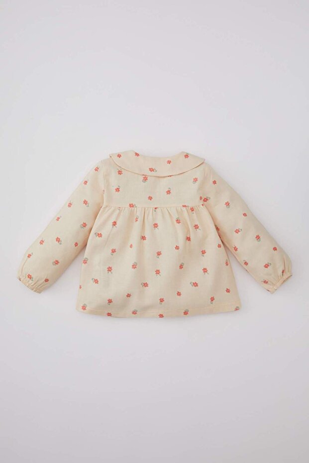Kız Bebek Bebe Yaka Twill Çiçekli Uzun Kollu Gömlek B9734A524SP - 5
