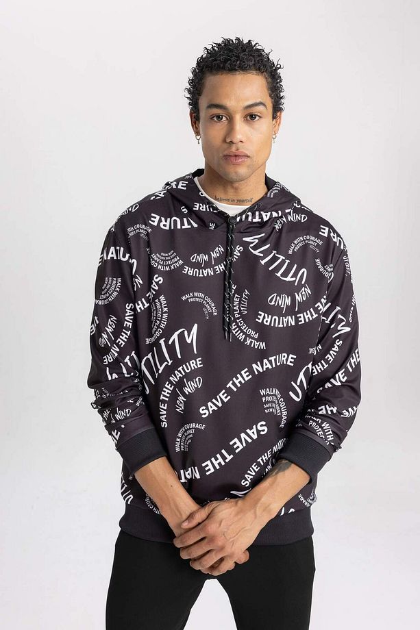 DeFactoFit Standart Fit Kapüşonlu Desenli Skuba Dalgıç Kumaş Sporcu Sweatshirt B4511AX24SP - 3