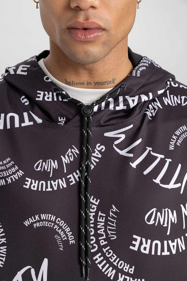 DeFactoFit Standart Fit Kapüşonlu Desenli Skuba Dalgıç Kumaş Sporcu Sweatshirt B4511AX24SP - 5