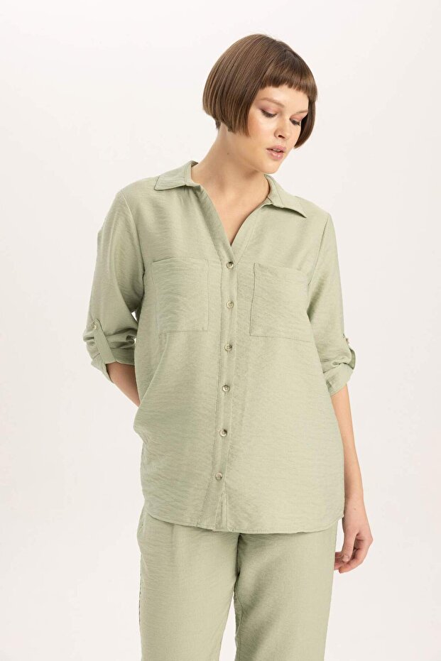 Regular Fit Basic Plain Langarmhemd M9407AZ24SP - 4