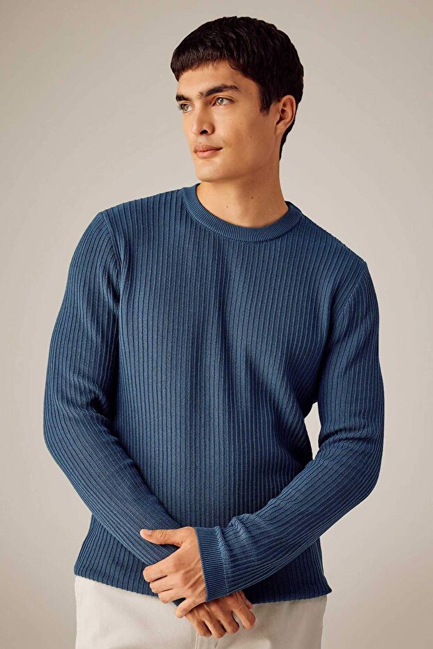 Standard Fit Regular Fit Rundhalsausschnitt Basic Solid Strickpullover B9707AX24SP - 1