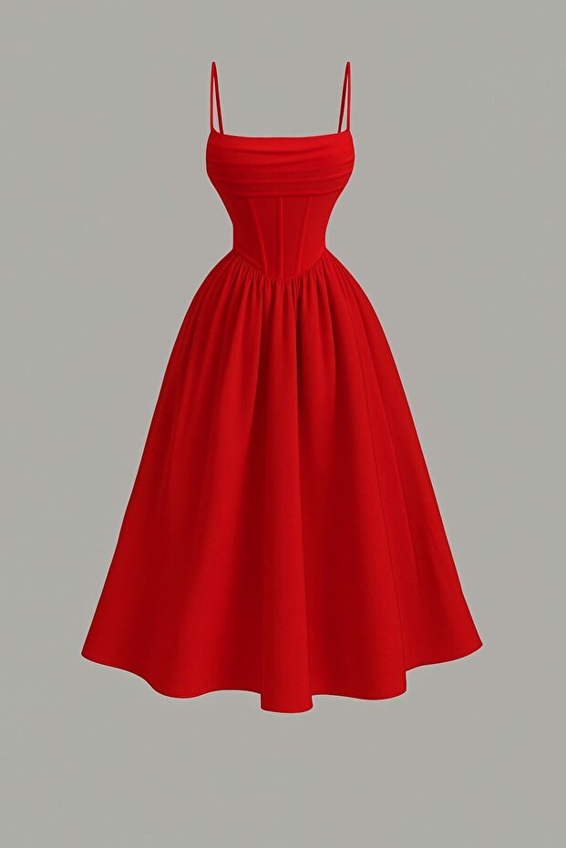 Midi boy drapeli elbise - 1