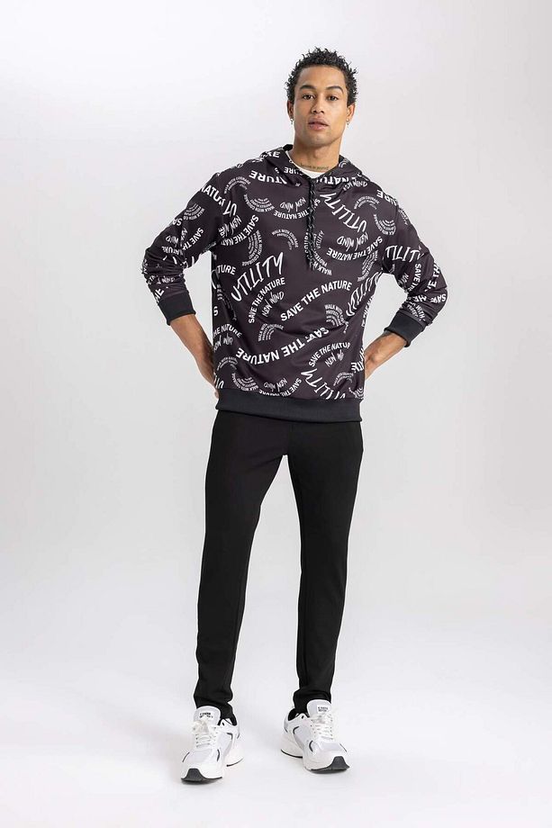 DeFactoFit Standart Fit Kapüşonlu Desenli Skuba Dalgıç Kumaş Sporcu Sweatshirt B4511AX24SP - 2