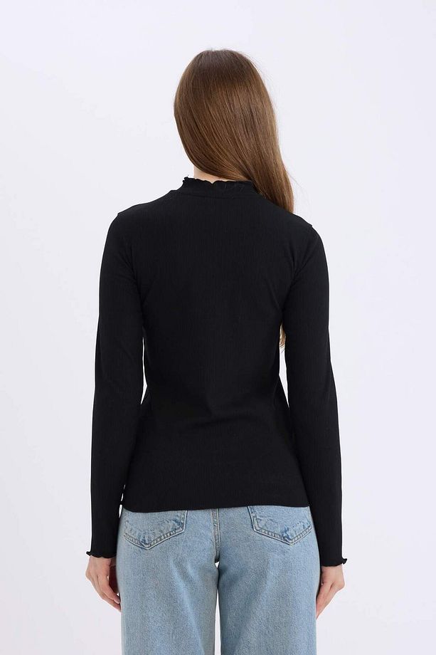 Slim Fit Yarım Balıkçı Yaka Fitilli Kaşkorse BasicUzun Kollu Tişört B2389AX24SP - 5