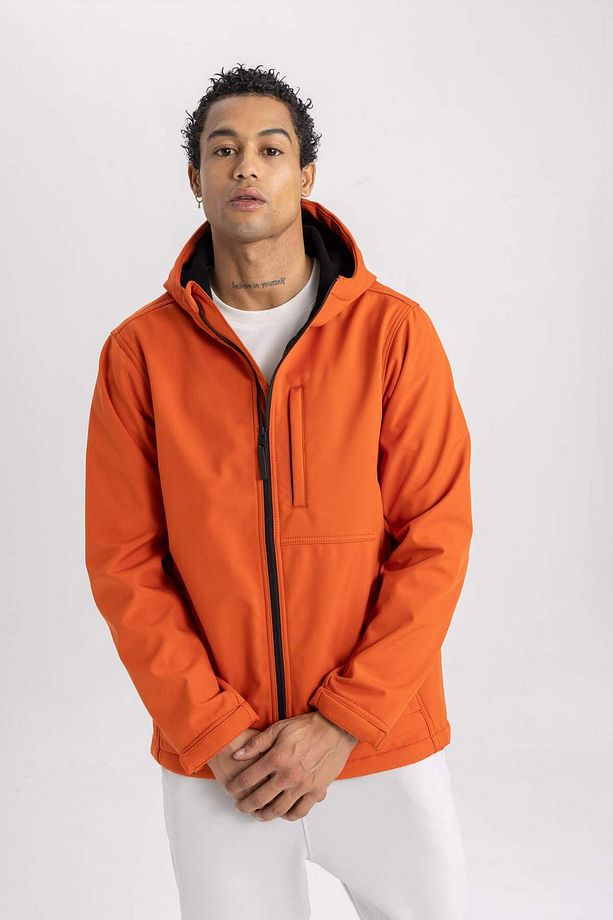 DeFactoFit Softshell Mont Su İtici Rüzgar Geçirmez Kapüşonlu Fermuarlı Cepli C3071AX24SP - 4