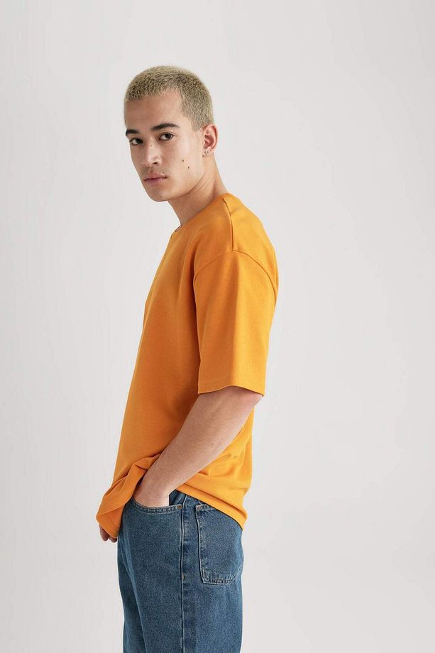 Oversize Geniş Kalıp Bisiklet Yaka Kısa Kollu Basic Düz Ağır Kumaş Tişört X3926AZ24SP - 7