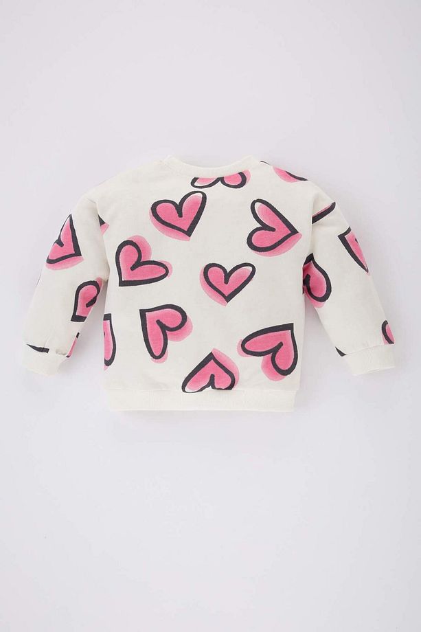 Kız Bebek Bisiklet Yaka Kalp Desenli Sweatshirt C2428A524SP - 4