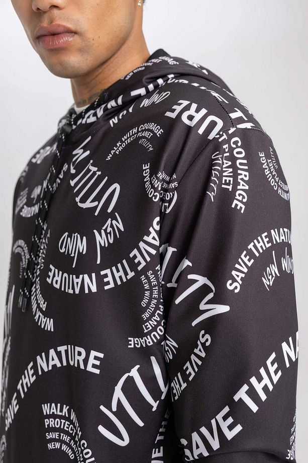 DeFactoFit Standart Fit Kapüşonlu Desenli Skuba Dalgıç Kumaş Sporcu Sweatshirt B4511AX24SP - 6