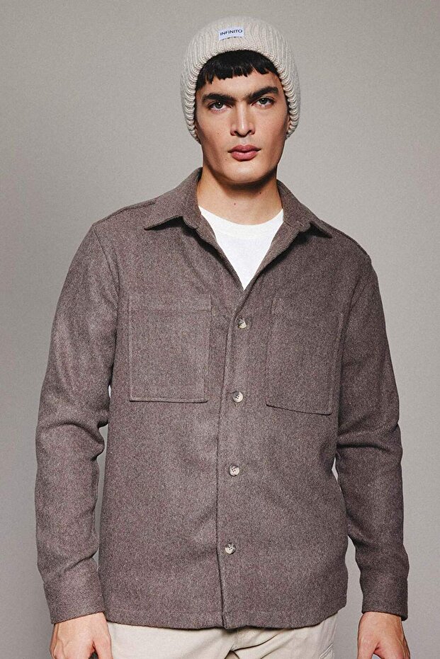 Regular Fit Polo Collar Pocket Cotton Long Sleeve Shirt B4689Ax24Sp