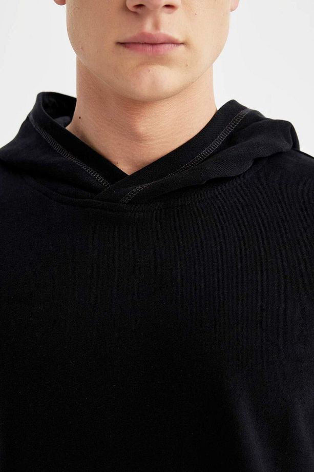 %100 Pamuk Comfort Regular Fit Rahat Kalıp Kapüşonlu Kanguru Cepli Basic Düz Sweatshirt B4446AX24SP - 8