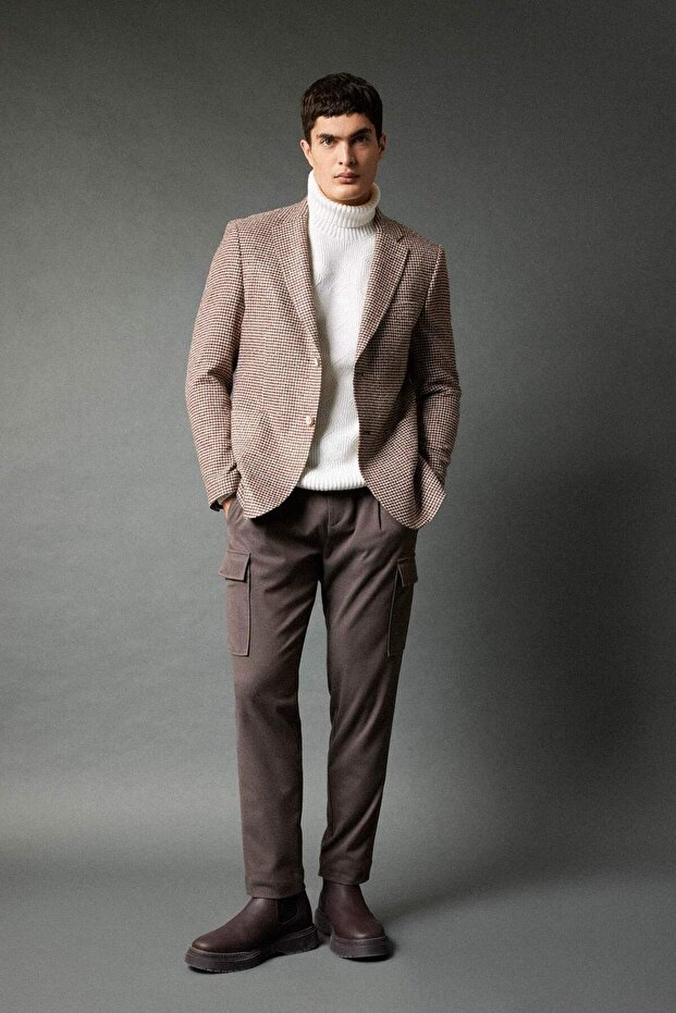 Modern Fit Jacket Collar Pattern Buttoned Lined Blazer Jacket B0070Ax23Wn - 2