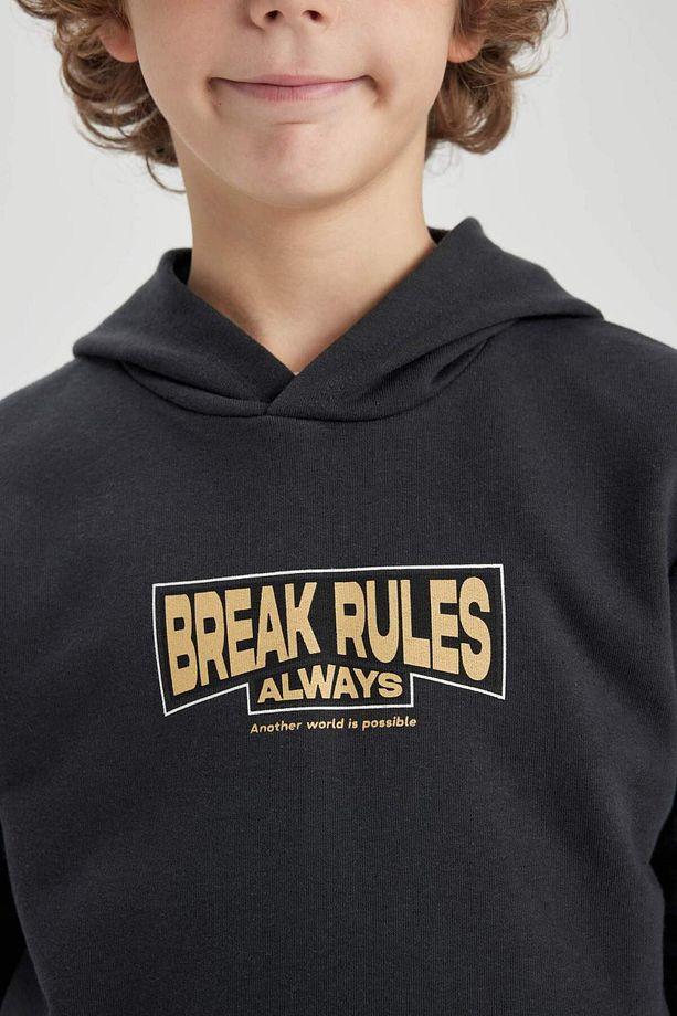 Erkek Çocuk Baskılı Kapüşonlu Kalın Sweatshirt B8991A823CW - 5