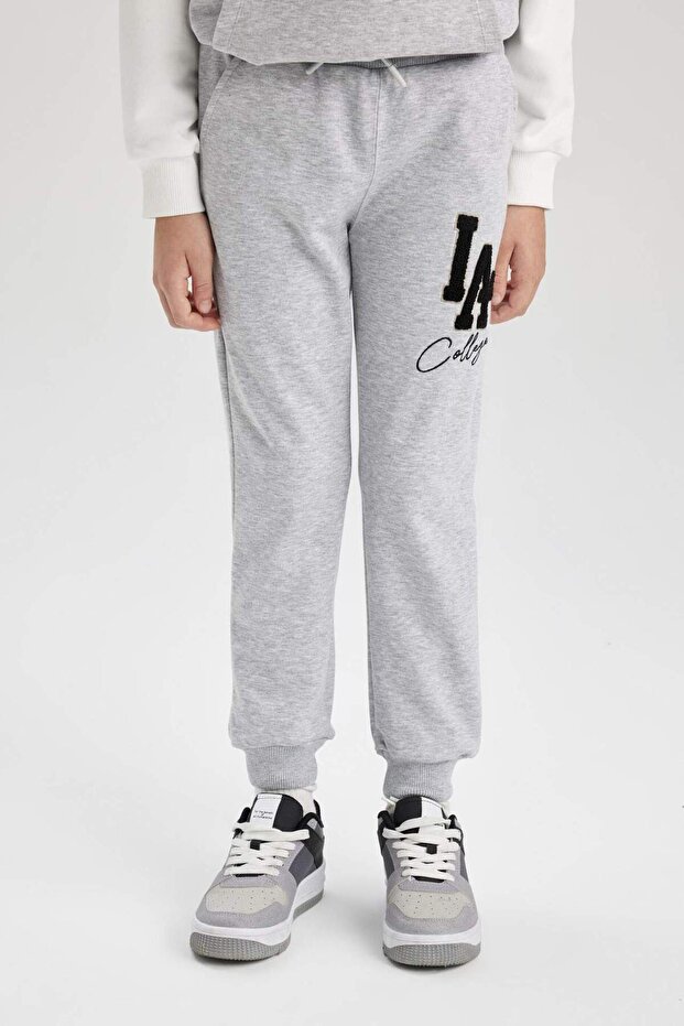 Boy's Printed Gray Jogger Sweatpants with Laced Waist and Elastic Cuffs with Pockets B6142A824Sp - 5