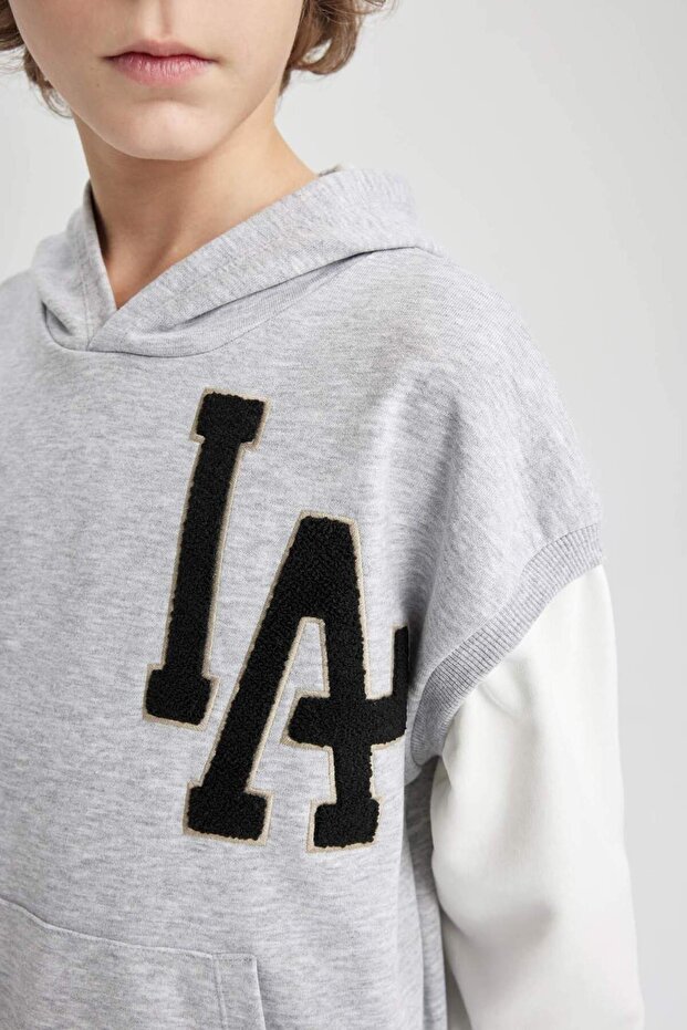 Erkek Çocuk Oversize Geniş Kalıp Nakışlı Kapüşonlu Sweatshirt B6138A824SP - 8