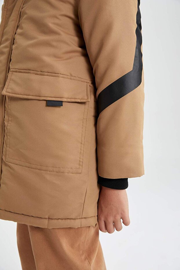 Erkek Çocuk Su İtici Çıkarılabilir Kürk Kapüşonlu Pelüş Astar Kaban A2260A823CW - 8