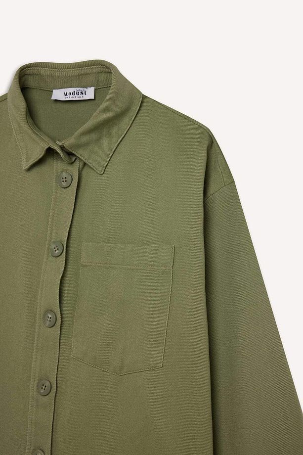 Relax Fit Basic Düz Gabardin Uzun Kollu Gömlek Tunik A6474AX23AU - 7