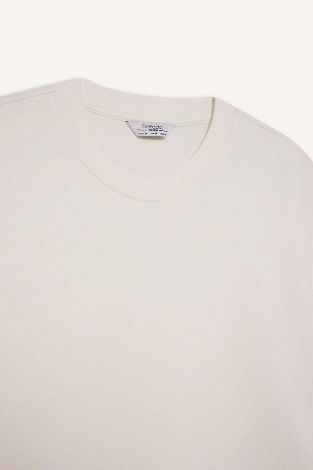 Loose Fit Bisiklet Yaka Kısa Kollu Ağır Kumaş Basic Düz Tişört B4844AX23WN - 7