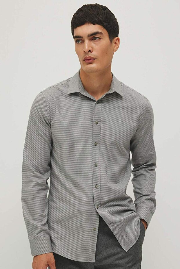Slim Fit Slim Fit Basic Plain Long Sleeve Shirt A7894Ax23Au
