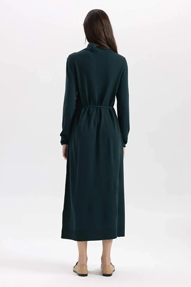 Regular Fit Yarım Balıkçı Yaka Basic Düz Yırtmaçlı Uzun Kollu Maxi Triko Elbise A9807AX23WN - 6