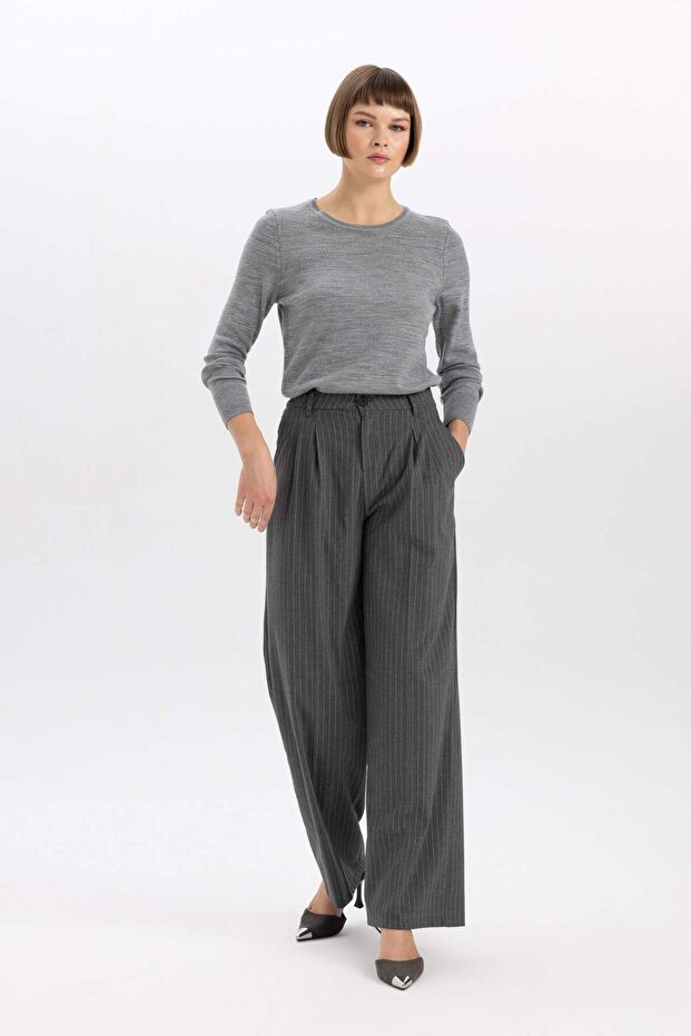 Regular Fit Bisiklet Yaka Yumuşak Dokulu Basic Düz Triko Kazak F7091AZ23WN - 2