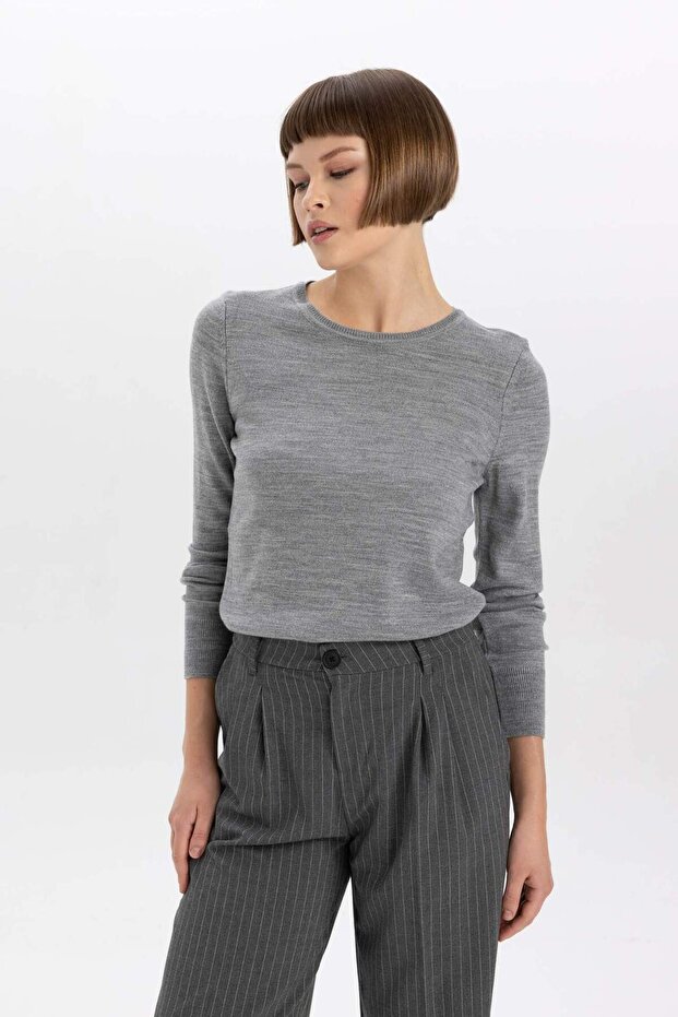 Regular Fit Bisiklet Yaka Yumuşak Dokulu Basic Düz Triko Kazak F7091AZ23WN - 3