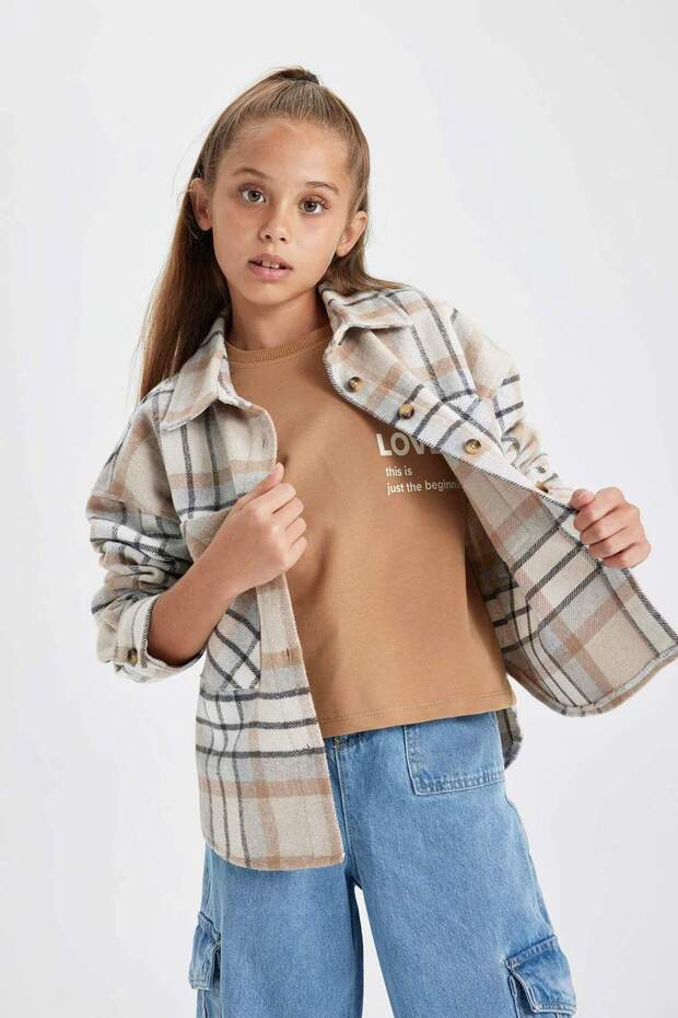 Kız Çocuk Kareli Uzun Kollu Gömlek B1294A823WN - 4