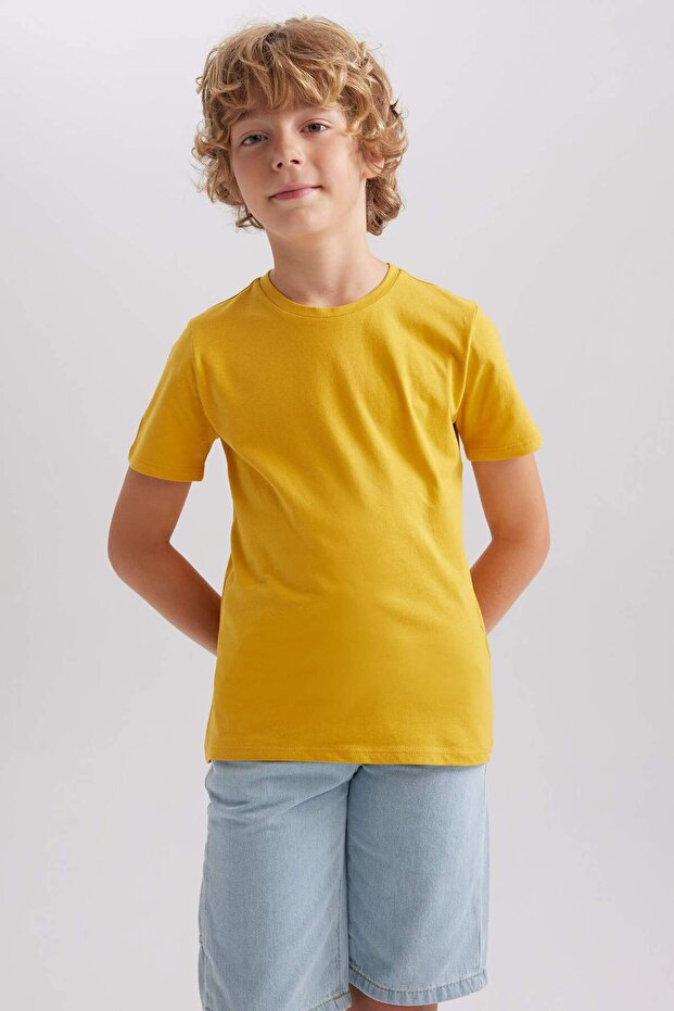 Erkek Çocuk Bisiklet Yaka Basic Düz Kısa Kollu Tişört B0667A8NS - 4