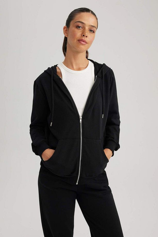 Regular Fit Kapüşonlu Basic Düz Fermuarlı Sweatshirt Y1502AZ23AU - 4