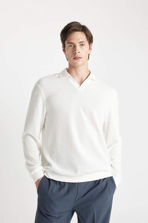 Regular Fit Polo Yaka Jakarlı Triko Sweatshirt A9785AX23AU - 3