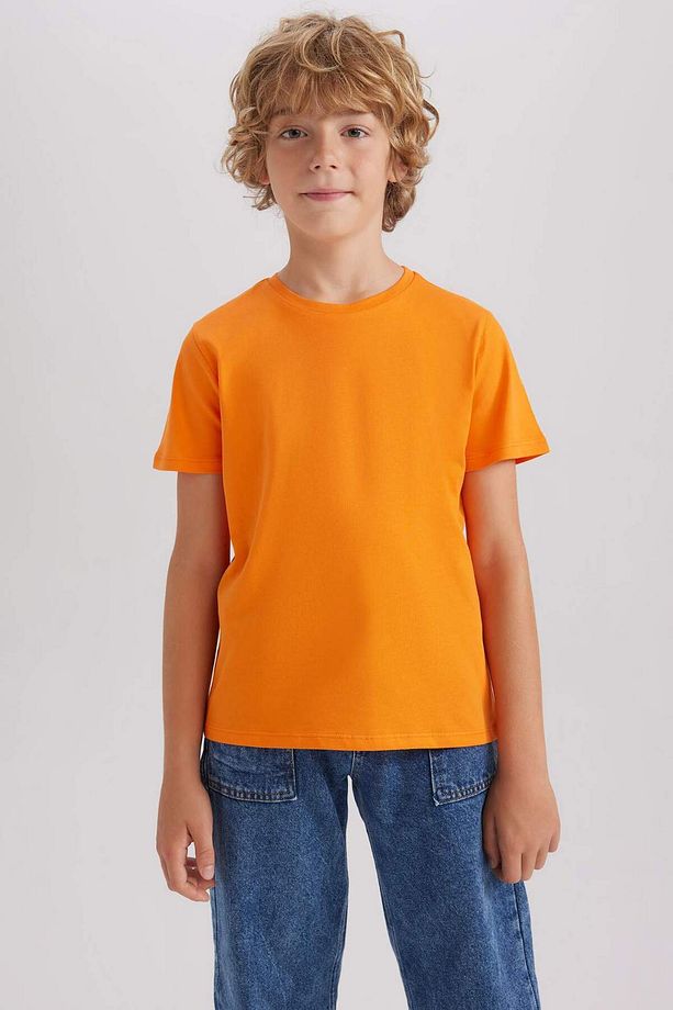 Erkek Çocuk Bisiklet Yaka Basic Düz Kısa Kollu Tişört B0667A8NS - 1
