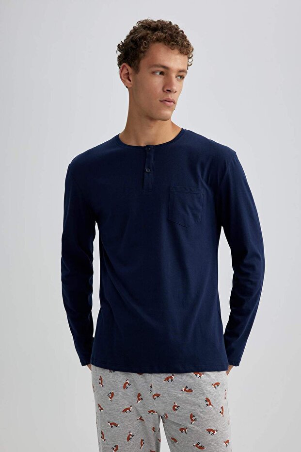 Regular Fit Uzun Kollu Desenli Pijama Takımı A5767AX23AU - 4