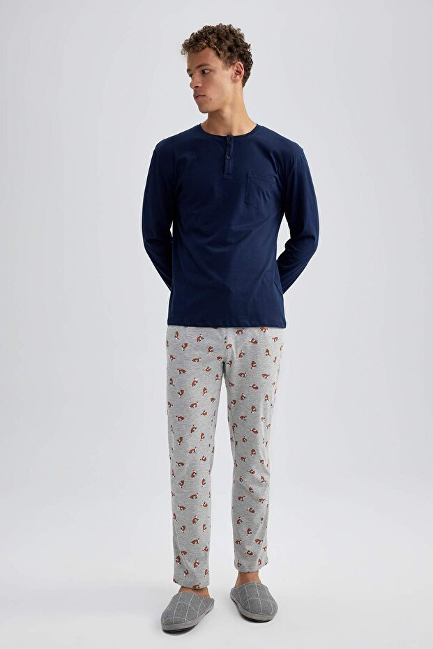 Regular Fit Uzun Kollu Desenli Pijama Takımı A5767AX23AU - 3